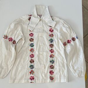 Embroidered White Blouse with Colorful Floral Accents